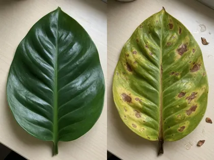 Houseplant leaves with sticky trap